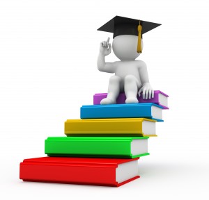 character sitting on the top of book's heap